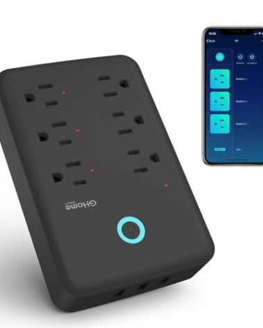 GHome Smart Plug Outlet Extender, Surge Protector with 3 Individually Controlled Smart Power Strips and 3 Smart USB Ports, Smart Plugs that Works with Alexa Google Home, Smart Outlet, 15A/1800W, Black
