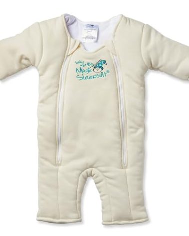 Magic Sleepsuit Baby Merlin's Cotton Baby Swaddle Transition Product - Soft and Cozy Design, Double Zipper for Easy Diaper Changes, Promotes Safe Sleep, 3-6 Months - Cream - Small 12-18lbs