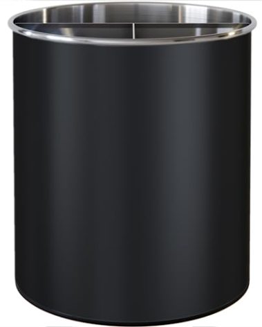 Rotating Extra Large Stainless Steel Utensil Holder Caddy with Sturdy No-Tip Weighted Base, Removable Divider, and Gripped Insert Bottom -Dishwasher Safe Metal Cooking Utensil Holder (Black)