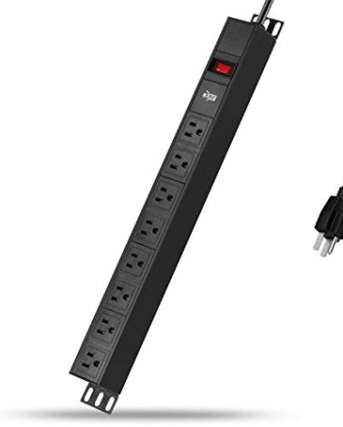 KMC 8-Outlet Metal Power Strip Surge Protector, Rack Mount PDU, Metal Mounting Brackets, 6 Foot Extension Cord, 1800 Joules, 125V/15A, Black