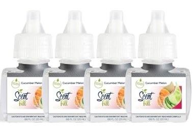 Scent Fill Cucumber Melon Plug in Air Freshener, Scented Oil Refills, 4 Refills
