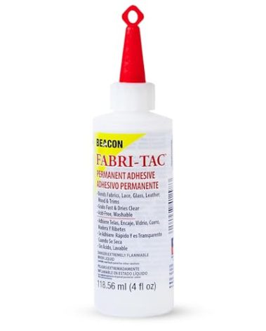 BEACON Fabri-Tac Premium Fabric Glue - Quick Drying, Crystal Clear, Permanent - for Fabrics, Canvas, Lace, Wood and More, 4-Ounce