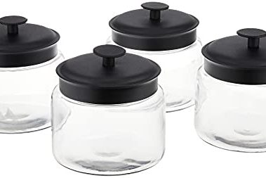 Anchor Hocking Montana Glass Jars with Fresh Sealed Lids, Black Metal, 48 oz (Set of 4) -