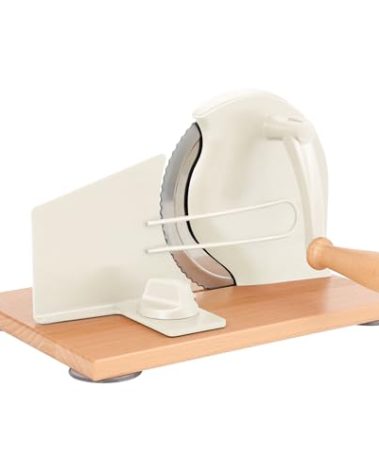 CAWIU Manual Bread Slicer with Hand Crank- Adjustable Thickness Bread Cutter for Even Slices, Perfect for Homemade Sourdough, Sandwich, and More, Cream