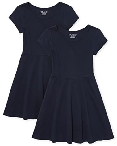 The Children's Place Girls Short Sleeve Basic Skater Dress, Tidal 2 Pack, Small