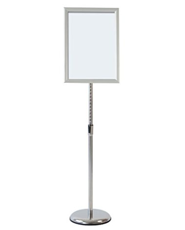 T-SIGN Adjustable Pedestal Sign Holder Poster Stand - 11 x 17 Inch Vertical & Horizontal Sign Stand Displayed Poster Holder - Round Base Sign Stands for Display, Outdoor Sign Holder - Silver