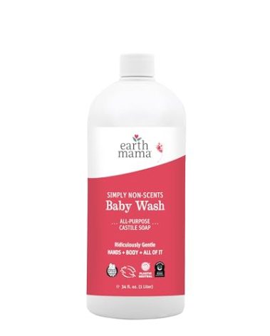 Earth Mama Simply Non-Scents Baby Wash Liquid Hand Soap Refill, Organic Body Wash for Sensitive Skin, All Purpose Castile Soap Liquid with Coconut Oil, Shea Butter, Calendula & Aloe, 34 fl oz