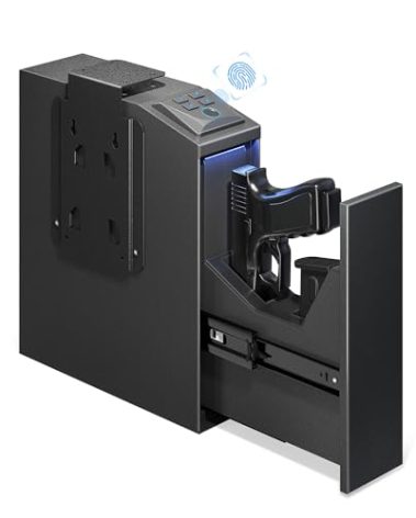 KARUIKEV 11.8” Gun Safe Biometric Pistol Safe, Mounted Nightstand Quick Access Handgun Safe and Gun Lock Box for Car, Truck, Desk, Bedside, Wall with Security Fingerprint, Key Access, PIN Code