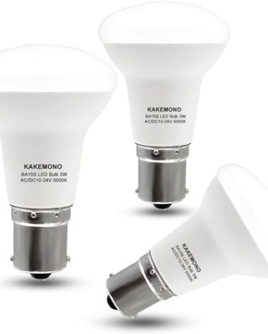 KAKEMONO 1383 1139 R12 LED Reflector Light Bulb 12V 24V BA15S SC Bayonet, 3W 1156 1141 for RV Camper Trailer Marine Boat Reading Light Bulb,Daylight White 5000K,Pack of 3