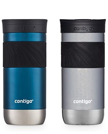 Contigo SNAPSEAL Insulated Stainless Steel Travel Mug with Grip 16oz. Blueberry Transparent Satin & Gold Morel