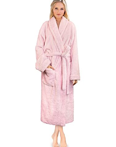PAVILIA Premium Womens Plush Soft Robe Fluffy, Warm, Fleece Sherpa Shaggy Bathrobe (L/XL, Light Pink)