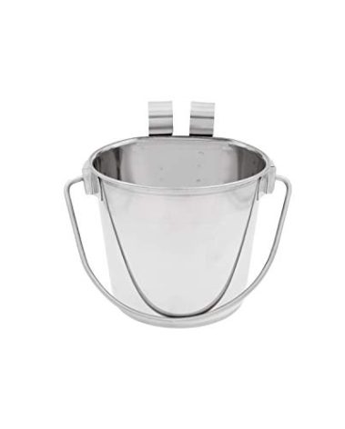 Fuzzy Puppy Flat Sided Pail with Dual Hooks, Snugly Fit On Dog, Cat and Critter Crates & Cages, Heavy Duty Stainless Steel | 1 Quart, (PN: FSP-1)