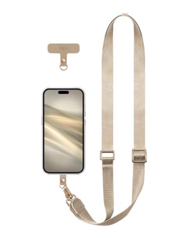 EKAX Crossbody Universal Phone Lanyard-1x Adjustable Double Hooks Strap, 1x Adhesive-Free Tether Tab, Phone Cases Neck Holder (Beige)