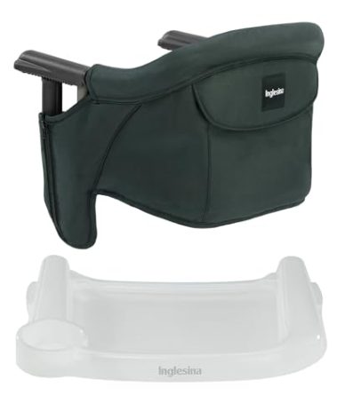 Inglesina Fast Table Chair - Dark Green + Fast Dining Tray - Portable Baby High Chair - for Babies & Toddlers up to 37 lbs -Fits Tables 0.8'' to 3.5'' Thick -Compact & Easy to Use -Travel Bag Included