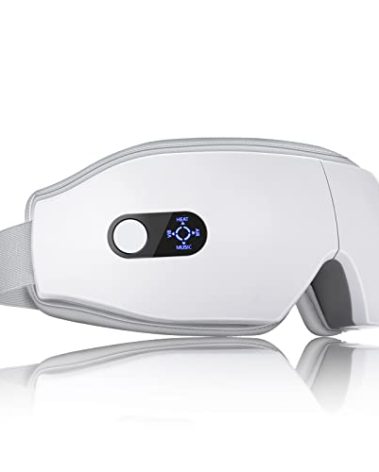 NOWWISH Eye Massager with Heat, Vibration and Bluetooth Music for Migraine Headache Relief, Cordless Heated Eye Mask with 6 Massage Modes, Relaxation -Birthday Gifts for Women Men -White
