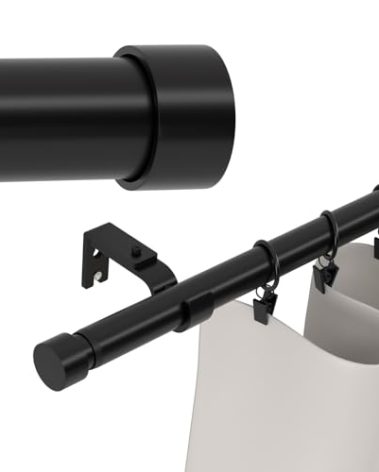 180 inch Curtain Rods, Extra Long Curtain Rod for Windows 120-180 inch, 1 inch Heavy Duty Drapery Rod for Outdoor Patio, Living Room, Bedroom, Modern Black Adjustable Curtain Rods 10-15ft