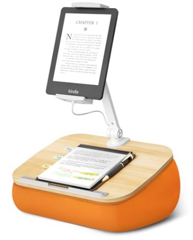 ERGONOV Lap Beanbag Cozy Kindle Pillow Stand for Bed with Adjustable Arm, 360° Tablet Holder, Fits 4.7"-13" Kindle, iPad, Phone, Lap Desk for Hands Free Reading in Bed, Couch, Sofa,Orange
