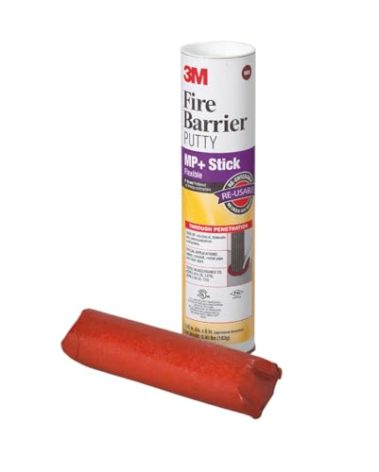 3M Fire Barrier Moldable Putty Stix MP+, Red Color, One-Part, Re-Enterable, Intumescent, 1.45 in x 6 in