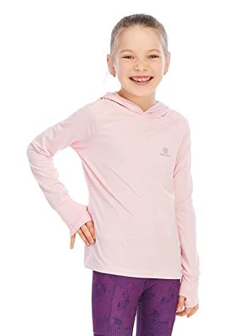 Girls Athletic Hoodie Shirts,Light Weight/Long Sleeve/Thumb Hole/Dry Fit/SPF Shirt Tops 4-14Year(Carat Pink,11-12 years)