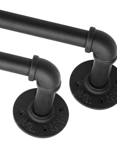 ASHLEYRIVER Industrial Curtain Rods 2 Pack for Windows 84 to 144 Inches,Indoor/Outdoor Curtain Rod,Blackout Wrap Around Curtain Rods,Black
