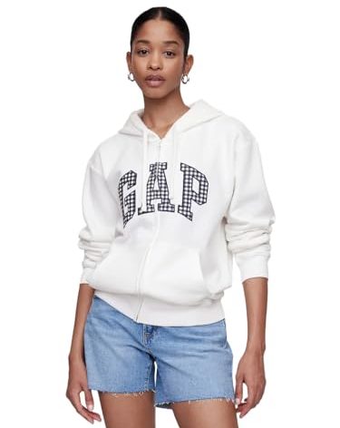 GAP womens Logo Hoodie Hooded Full Zip Sweatshirt Navy Gingham XL