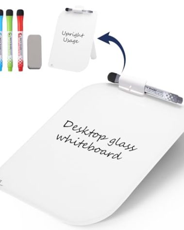 TSJ OFFICE Small Desktop Whiteboard - 12 X 8 Inches Glass Dry Erase Board with Stand, Desk Board Buddy for Home, Office, School Supply