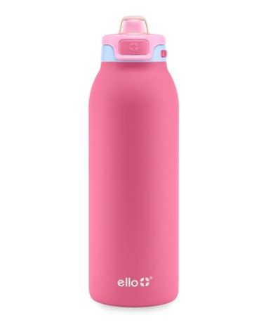 Ello Pop & Fill 40oz Stainless Steel Water Bottle with Quick Fill Technology, Double Walled and Vacuum Insulated Metal, Leak Proof Locking Lid, Sip and Chug, Reusable, BPA Free, Cherry Breeze