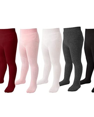 Marchare Baby Girls Tights Thick Solid Cable Knit Leggings Winter Warm Stockings For Toddler Girls 2-4T Wine/Dark Grey/Ivory White/Pink/Black 5 Pack