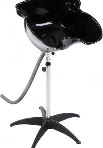 Height Adjustable Portable Shampoo Sink with 270° Rotation, Deep Hair Washing Basin & Drain Hose for Home/Salon - Black