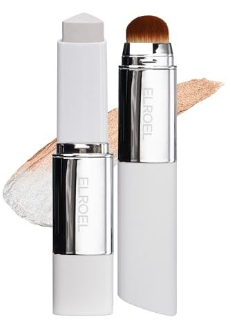 ELROEL Blanc Cover Cream Stick V White - Korean Color-Changing Foundation Stick with Volufiline - Medium to Full Coverage Dewy Finish Base Makeup - Dual-Ended with Detachable Brush (202 Natural)