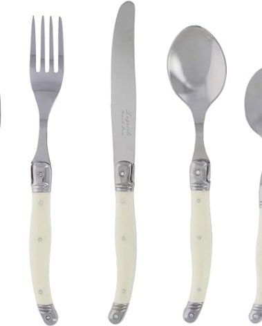 French Home Laguiole 20 Piece Flatware Set – Stainless Steel Flatware Set for 4 – Luxurious Ivory-Colored Utensil Set with Knives, Spoons and Forks