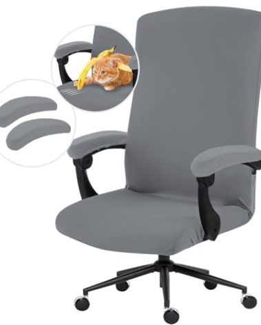 DIVA EN CAMINO DEC Stretch Computer Office Chair Cover with Armrest Covers Durable Zipper Universal Washable Removable Spandex Rotating Boss Chair Slipcovers Anti-dust Chair Seat Protector, Mid Gray