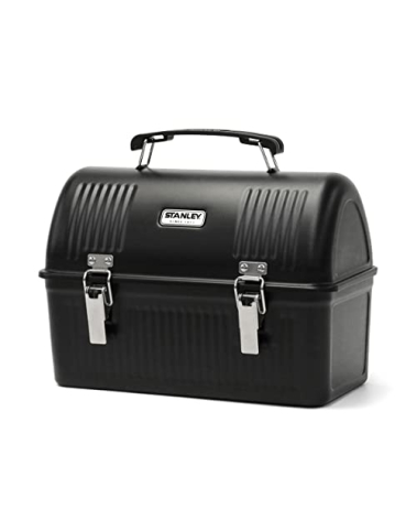 Stanley Classic Lunch Box 10 qt | Vintage Metal Lunchbox | Durable Meal Container with Handle and Latch | Stores Food, Drinks, Thermos, Water Bottle | Matte Black