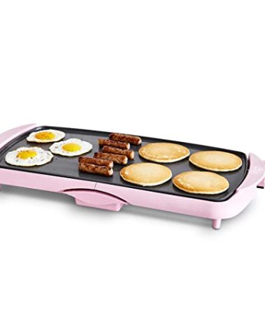GreenLife 20” Extra Large Electric Griddle, Non-Toxic PFAS-Free Ceramic Nonstick, Temperature Control, Quick Even Heating, Removable Drip Tray, Pancakes, Eggs, Sausage, Easy Clean, Pink