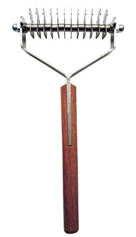 Mars Coat King Double Wide Dematting Undercoat Grooming Rake Stripper Tool for Dogs and Cats, Stainless Steel with Wooden Handle for Thick Coats, 12-Blade Stripper for Groomers, Pet Owners