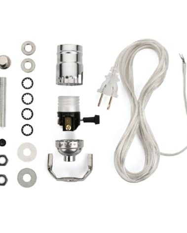 I Like That Lamp DIY Lamp Wiring Kit, Silver Socket & 12FT Silver Cord (1 Pack), for Making & Fixing Table or Floor Lamps, Repair & Rewire Antique or Vintage Lighting Fixtures, Complete Hardware Set