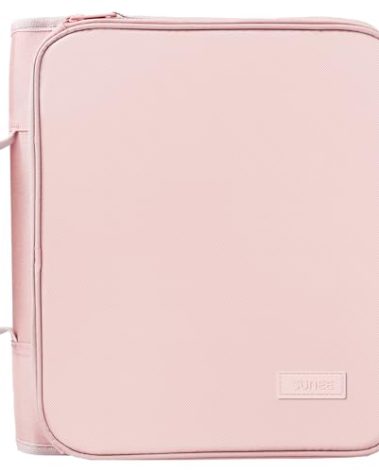 SUNEE Zippered Binder Bag with Handle, 2-Inch 3-Ring O-Ring, 500-Sheet Capacity, Includes Zip Pocket, 5-Tab Expanding File Folder, Multi-Pocket Organizer Binder for Middle School, Pink Lotus