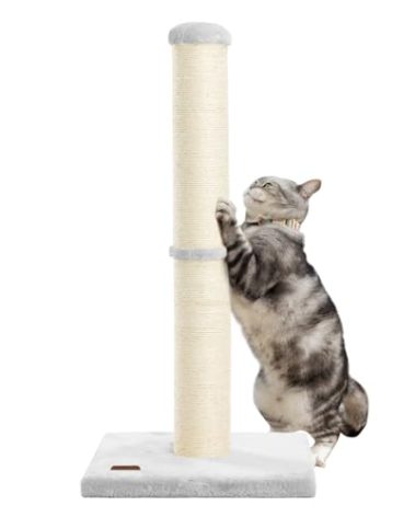 Karolpar 34inch Cat Scratching Post with Natural Sisal Rope 4.3Inch Large Diameter Scratcher Post Tree for Indoor Cats Grey
