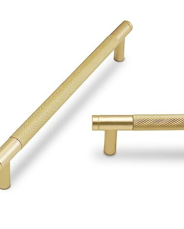 BUKOBYHE 10 Pack 7Inch Brushed Gold Kitchen Cabinet Handles Knurled Cabinet Pulls Gold Drawer Pulls Kitchen Hardware