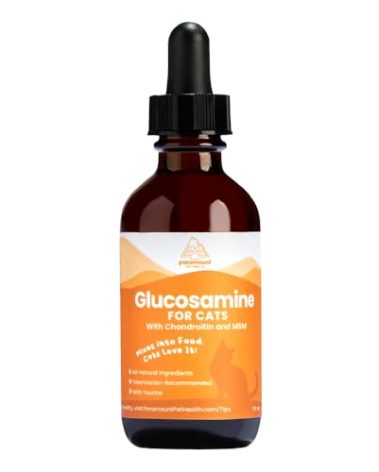100% Natural Liquid Glucosamine Chondroitin with MSM for Cats, Hip & Joint Supplement for Senior Felines, Arthritis Support & Mobility Booster Glucosamine Drops, 2 Oz