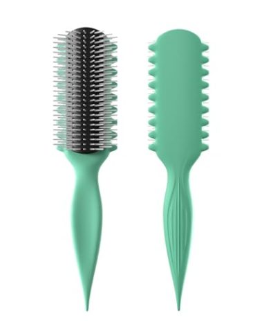 AM8:00 Curl Defining Brush,9Rows Premium Styling Hairbrush for Curly Hair, Enhances Curls Definition & Separation, (Green)