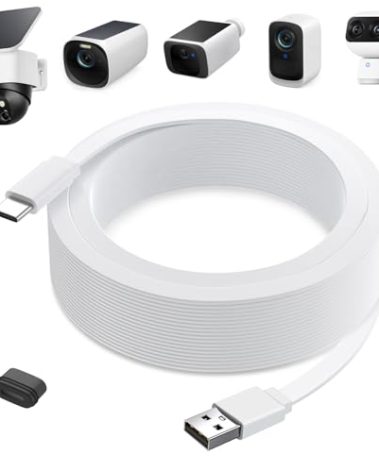 25ft Power Cable for eufy SoloCam S220/S340, C210, Power Extension Cable for eufyCam 3/S330, 3C/S300, Weatherproof Flat Charging Cord for eufy Indoor Cam S350/C220/C210, Indoor Outdoor Use