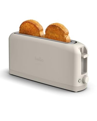 bella 2 Slice Slim Toaster, Fits-anywhere™ Kitchenware, 6 Setting Shade Control with Reheat & Cancel Buttons, Fits sourdough, 10” Long Slot, Anti Jam & Auto Shutoff, 900 Watt, Oatmilk