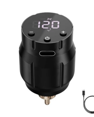 Tattoo Battery Power Supply, 1500mAh Lithium Battery Pack with LED Digital Display, RCA Connector, Rechargeable Cordless for WIreless Tattoo Pen, Rotary Tattoo Machine, Black