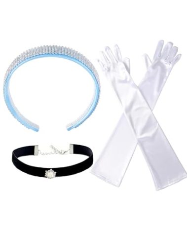 Women's Princess Headband Choker Long Gloves Set Halloween Costume Accessories for Cinderella