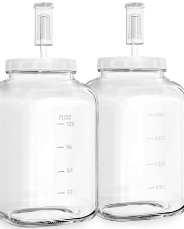 2 Pack Large Fermentation Jars, 1.5 Gallon Glass Jars with 100% Airtight Lid & 3 Airlocks, Large Mason Jars with Scale Line, Pickle Jar, Sourdough Starter Jar for Veggies, Sauerkraut, Kombucha