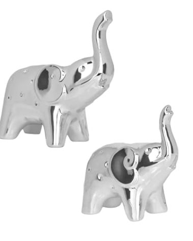 iefoah A Pair Elephant Statues Silver Ceramic Elephant Figurine for Livingroom Bedroom Home Decor Office Desk Shelf Animals Figurine Decoration