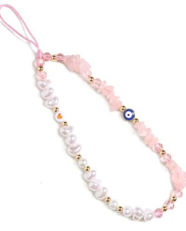 SKIRIFLA Evil Eye Beaded Phone Charm Strap,Beaded Crystals & Pearls Phone Charm, Phone Lanyard Wrist Strap Handmade Phone Keychain Charm Kawaii, Brass, No Gemstone