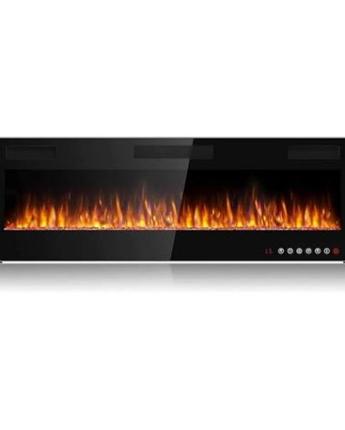 BOSSIN 60 inch Ultra-Thin Silence Linear Electric Fireplace, Recessed Wall Mounted Fireplace, Fit for 2 x 4 and 2 x 6 Stud, 12 Adjustable Flame Color & Speed,Touch Screen Remote Control with 8h Timer