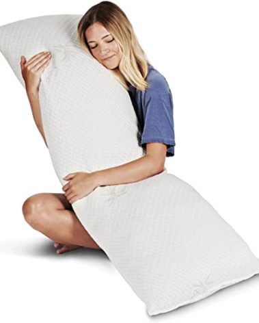 Snuggle-Pedic Body Pillow for Adults - Breathable, Full Body Pillow for Side Sleepers - Shredded Memory Foam Gel - Cooling Long Pillow Supports Legs, Belly & HIPS - 20x54 White